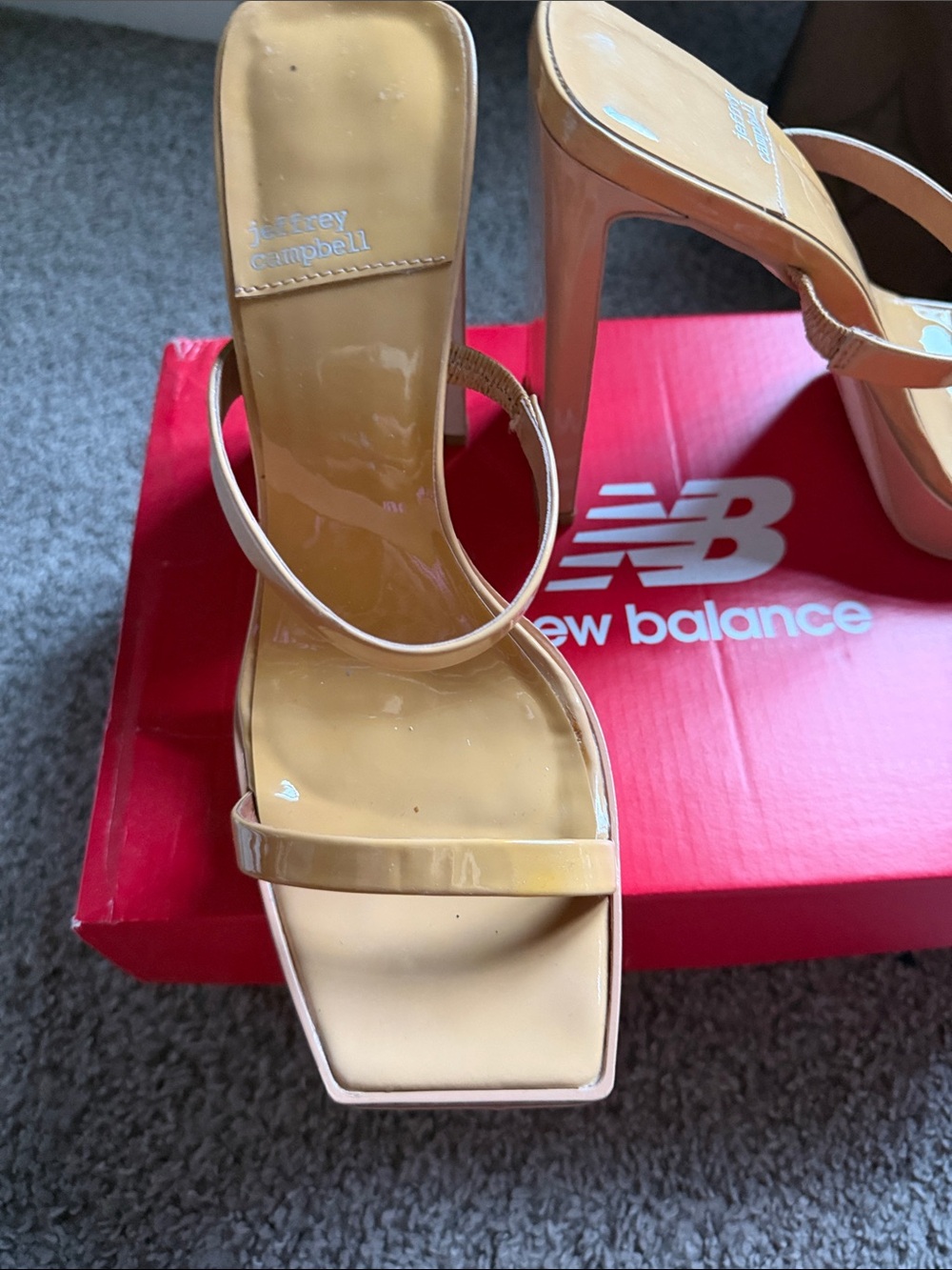 Jeffrey Campbell Nude Patent Square-Toe Strap Block Heels - Picture 5 of 5
